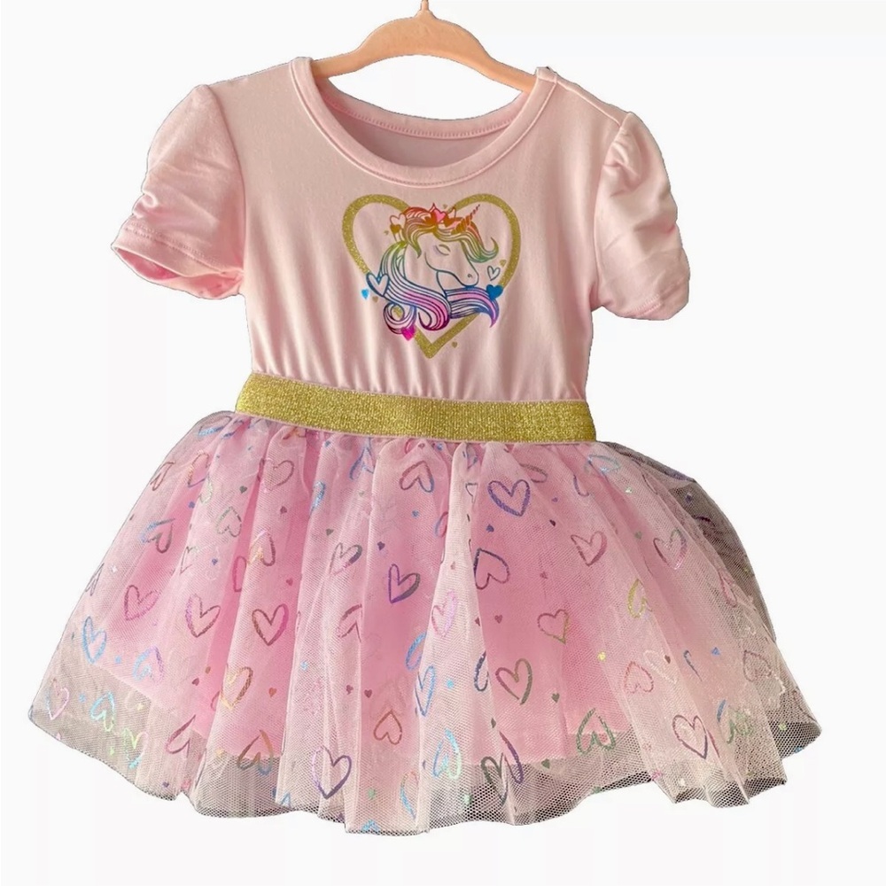 Kidgets Baby Pink Unicorn Tutu With Colorful Hearts Dress Size 12 Months
